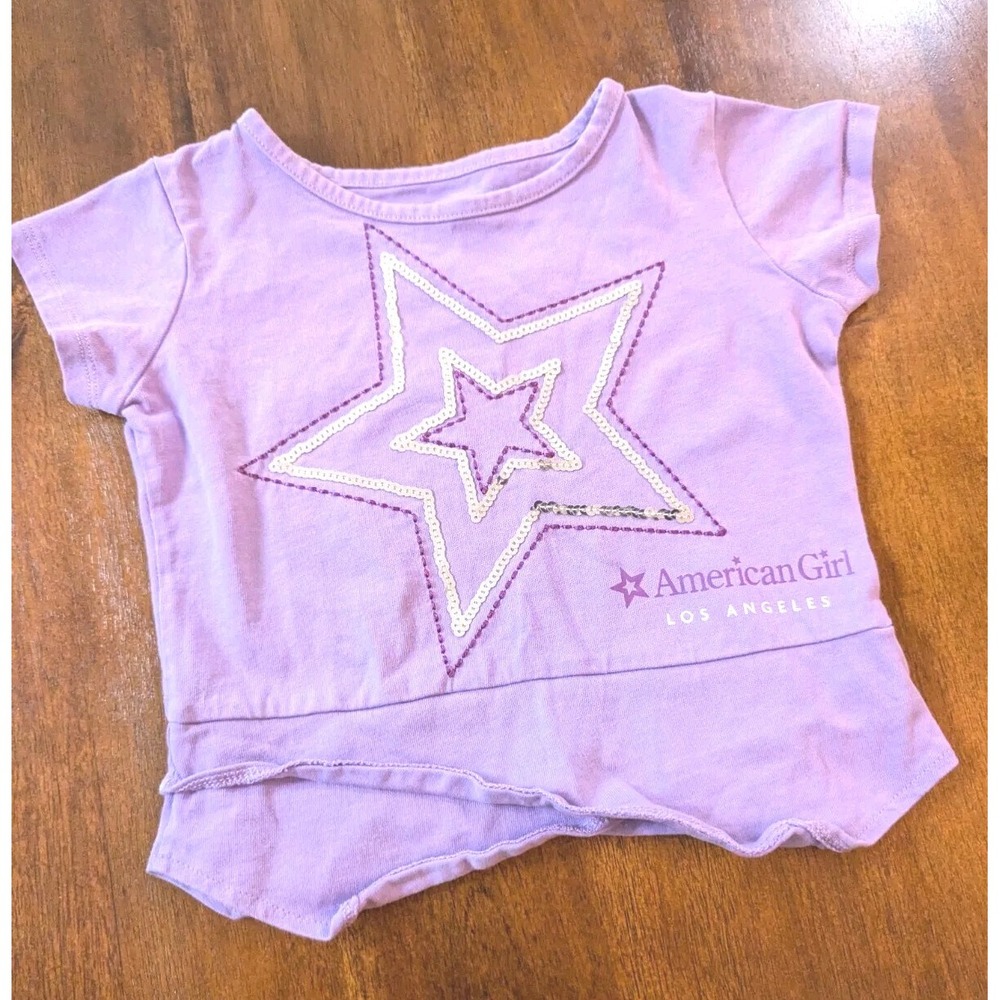 American Girl Los Angeles Purple Sequin Star Shirt Girl Size XS 6 Cotton